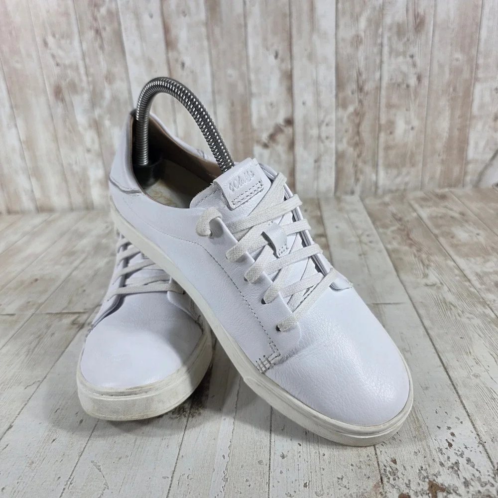 Olukai Pehuea Li‎ Ili Womens White Leather Lace Up Sneakers 20433-4R4R Size 7.5